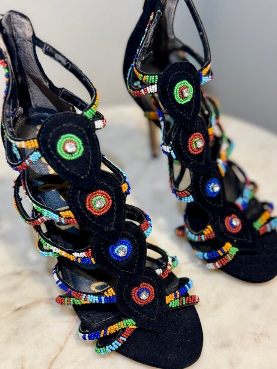 Sam Edelman Shoes - Sam Edelman Strappy Beaded High Heel Black Sandals